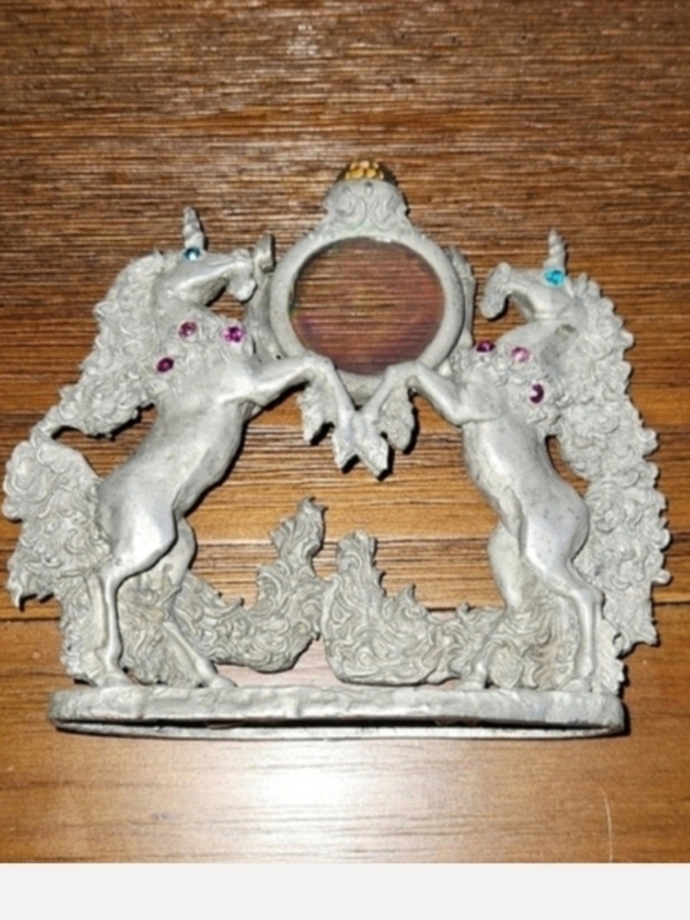 Pewter Duo Unicorns With Rose Hologram